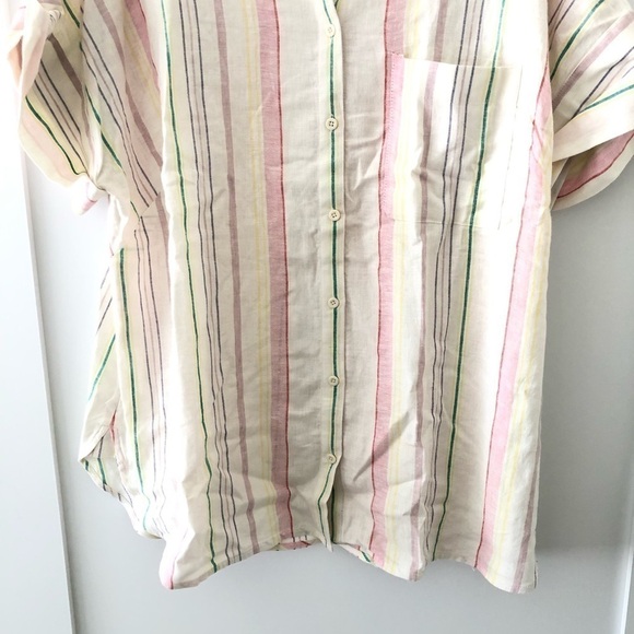 Madewell Linen Blend Rainbow Stripes Button Up Shirt 2X - Picture 5 of 11